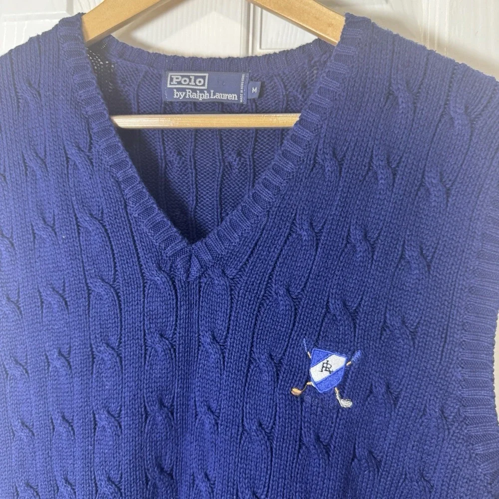 Ralph Lauren Polo Golf Men's Navy Blue Cable Knit Sweater Vest Size Medium